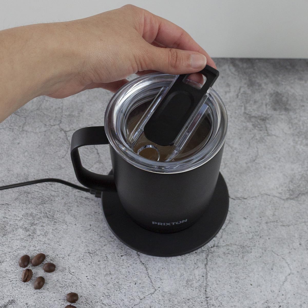 PRIXTON Taza inteligente Smart Mug Tempo con Control de Temperatura, Taza de 300 ml de Acero Inoxidable, Pantalla LED, Sumergible IPX6, Auto-apagado de Seguridad, Autonomía de 1,5 h