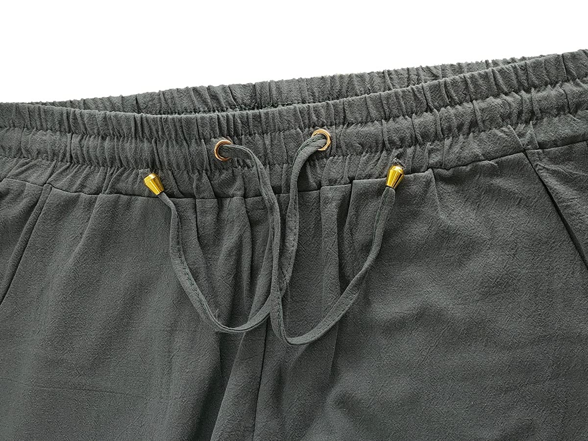 CheChury Femme Lin Pantalon Coton Lin Pantalon Léger Casual Elegant Pantalon Élastique Pantalon Décontractée Couleur Unie Mode Pants avec Poches