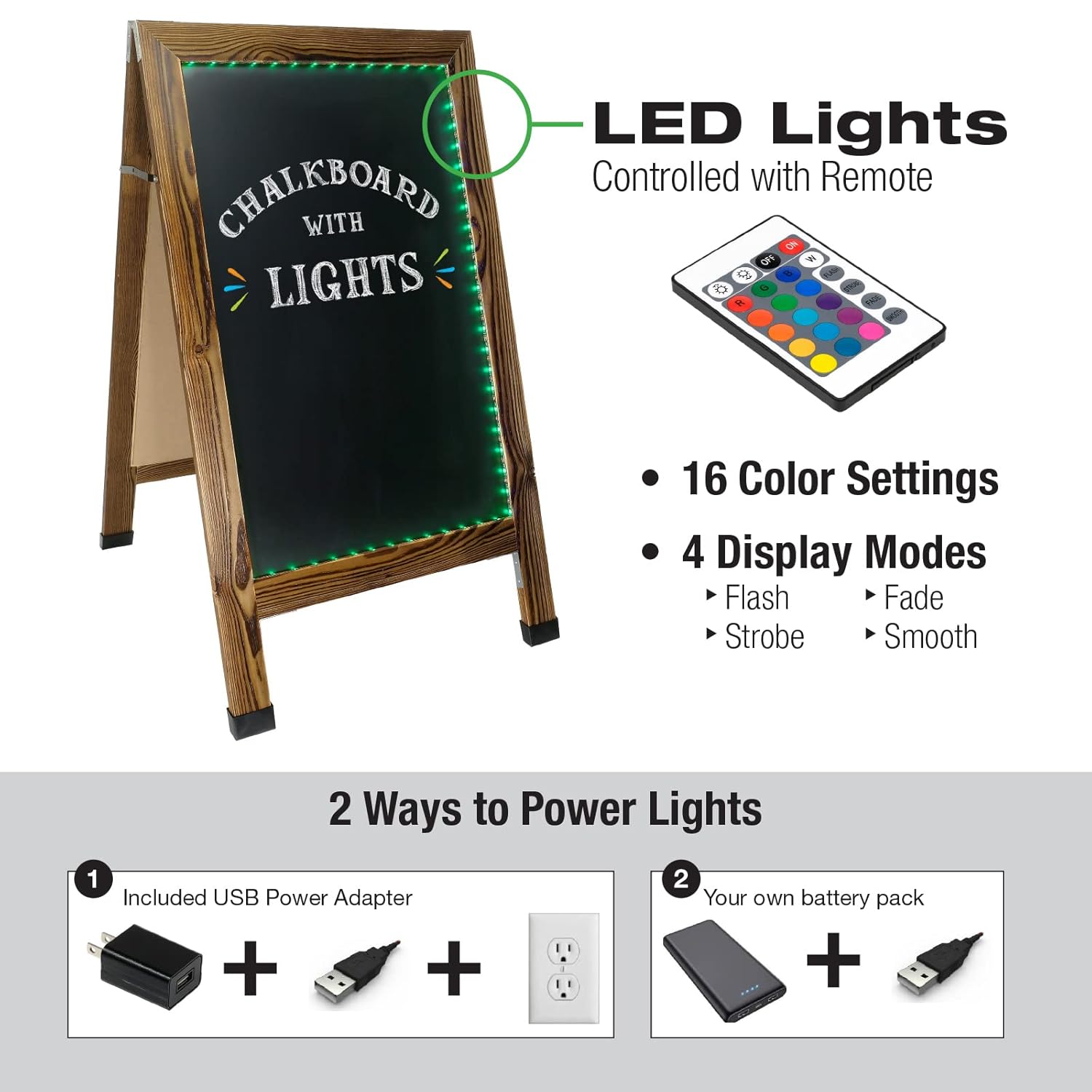 EXCELLO GLOBAL PRODUCTS Excello Global Indestructible LED Chalkboard - Torched/Rustic