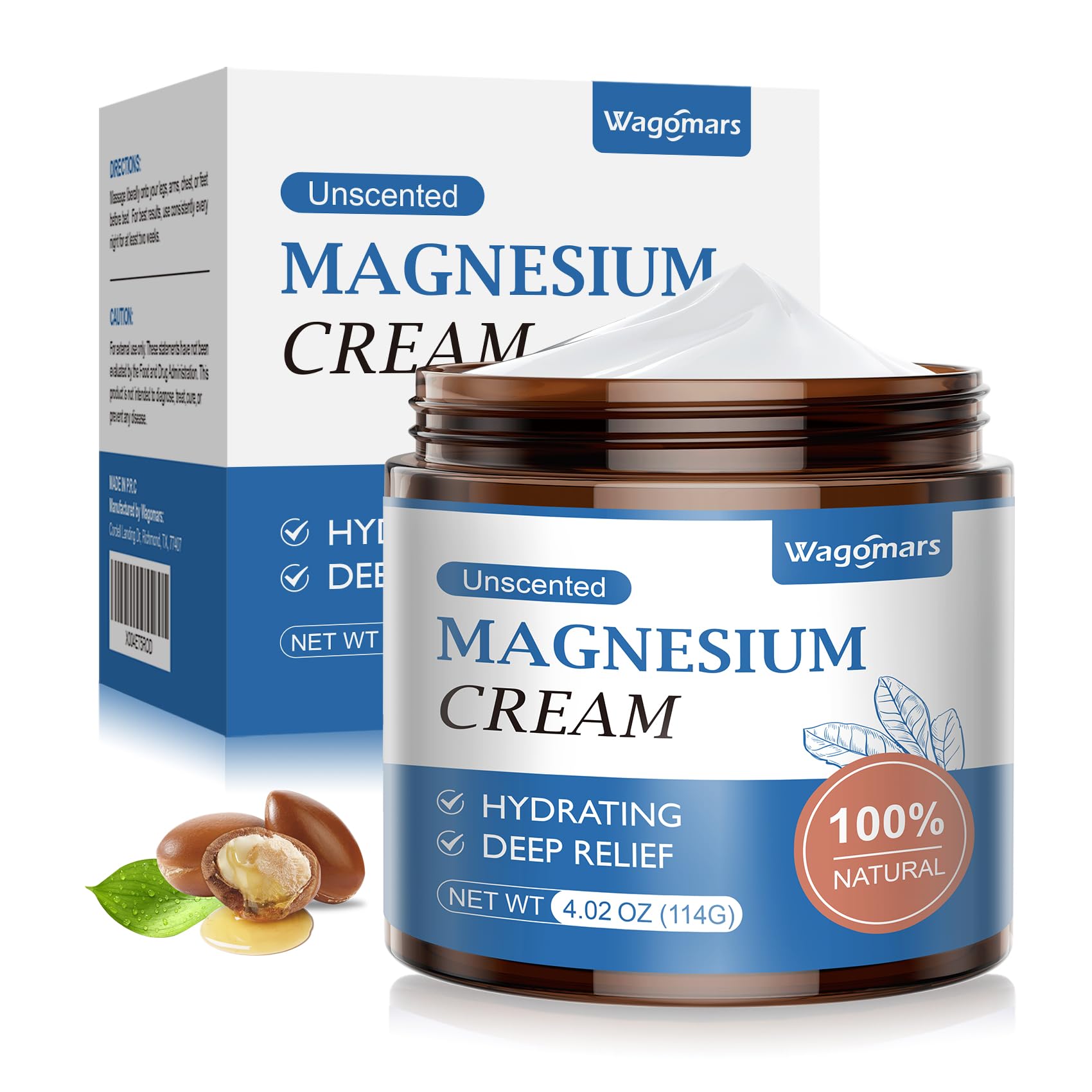 Wagomars Magnesium Cream - Natural Nighttime Magnesium Lotion for Soothing & Relaxation - Topical Body Butter for Legs & Feet, Skin Comfort - Deeply