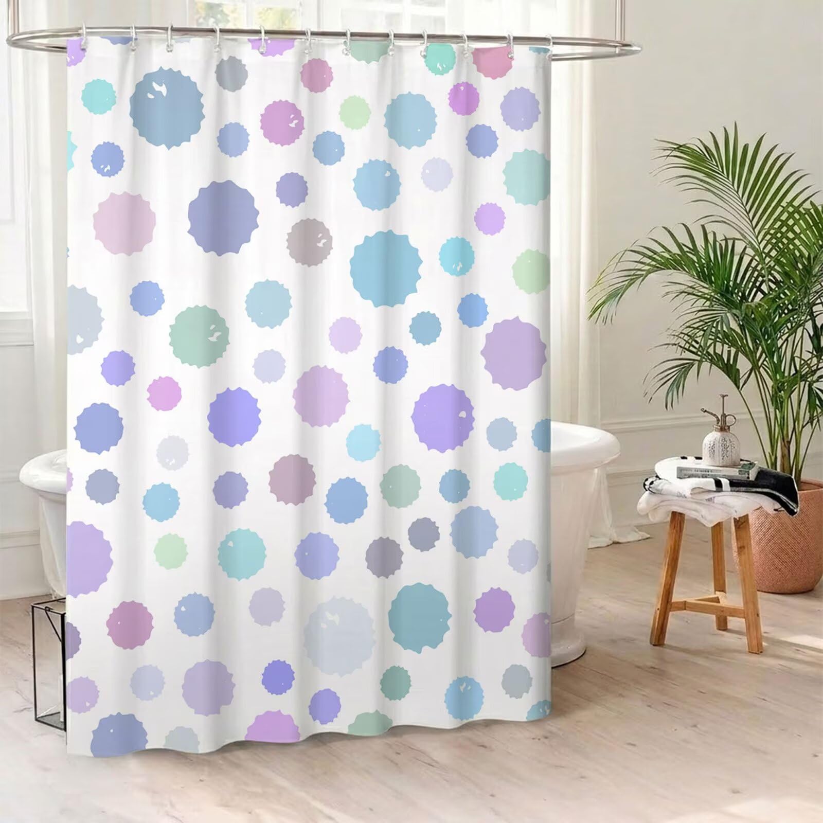 Rideau de Douche 180x220 cm - Tissu Polyester Imperméable Anti-Moisissure - 12 Anneaux Inclus - Ourlet Lesté pour Stabilité - Lavable en Machine - Idéal de Baignoire et Douche - Violet & Pois Y1#512