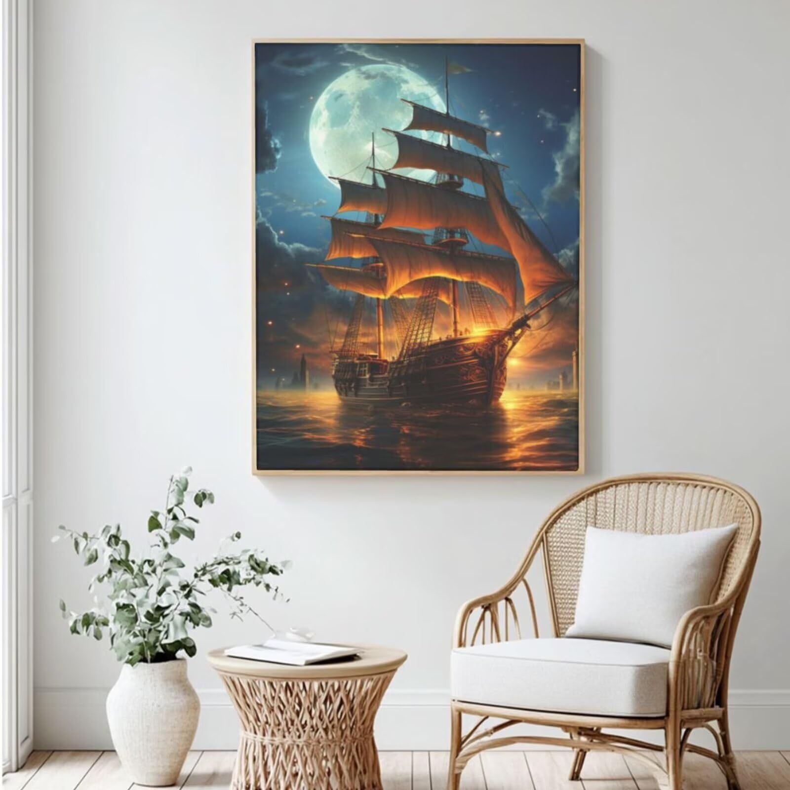 Malen Nach Zahlen Schiff, DIY Ölgemälde Malen Nach Zahlen Erwachsene Mond, Painting by Numbers Adult/Anfänger mit 6 Pinseln und Acrylfarben, für Geschenk Haus Wand Deko -(70x100 cm, Ohne Rahmen) MK281