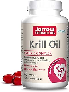 Jarrow Formulas Krill Oil - Phospholipid Omega-3 Complex with Astaxanthin - 60 Softgels - 30 Servings - Supports Lipid Management, Metabolism, Brain & Heart Health - EPA & DHA - Gluten Free - Non-GMO