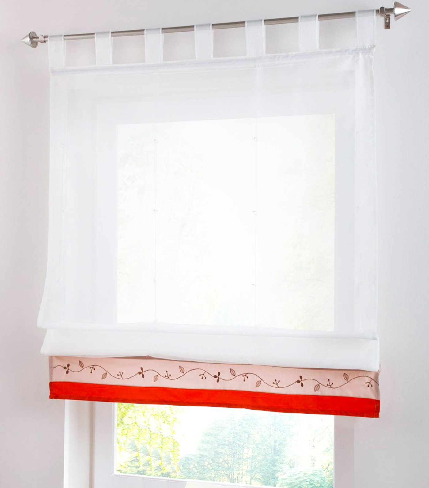 Floral Embroidered Liftable Tie-Up Roman Shades Rod Pocket LivebyCare Sheer Patchwork Balcony Window Balloon Curtain Voile Drape Drapery Valance Panels for Bedroom Drawing Room