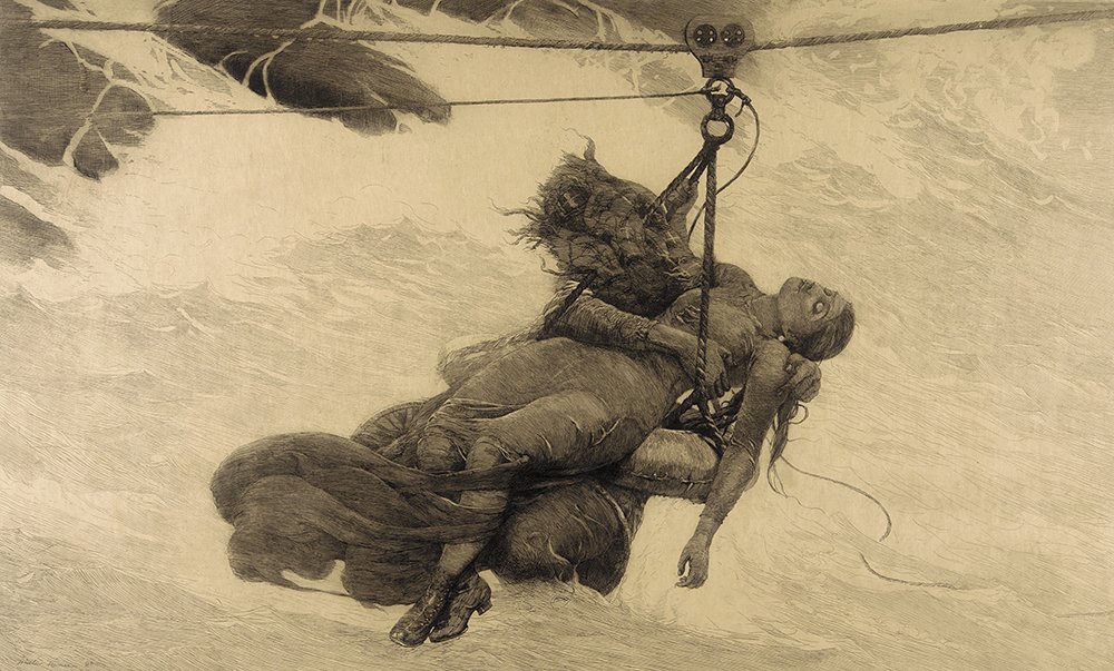 Grabado Saved de Winslow Homer, el alma del mar en un cuadro mediano
