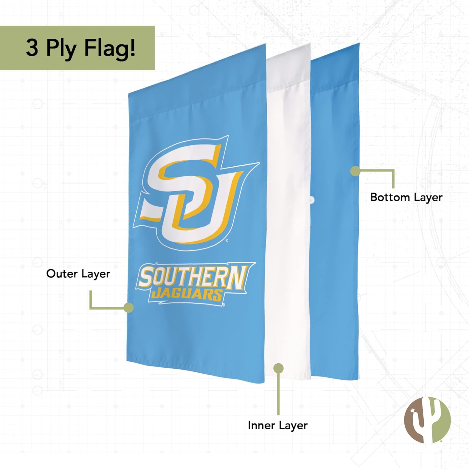 Desert Cactus Southern University SU Garden Flag – 19 x 12 inch Southern Jaguars Banner, For Outdoor Display and Events (Design A) - Image 3