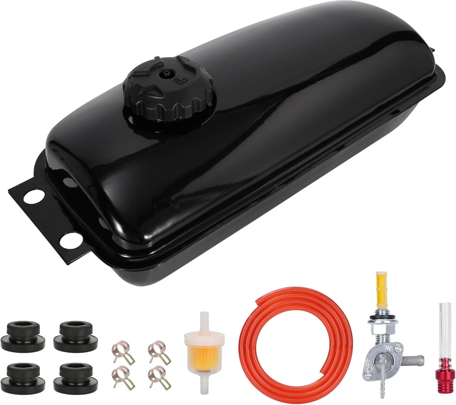 Fuel Tank, Gas Tank with Cap Petcock Vent for Kandi Roketa 150cc Go Kart 150cc 250cc Hammerhead TrailMaster GTS KT Rave SS150 SS250 Kandi KD 150FS 150GKA-2 150GKM-2 Targa 200