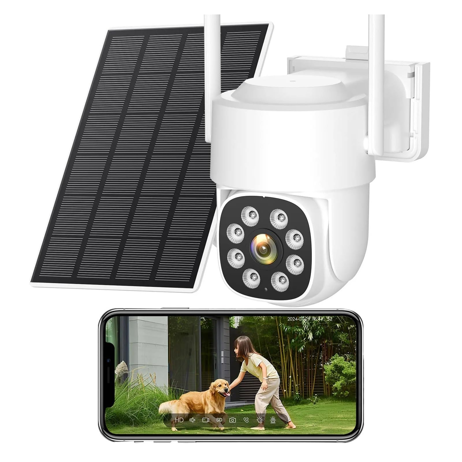 JVDDI 4MP HD Wireless PTZ Camera Outdoor Solar Powered Video Surveillance With Built-in Battery Long Standby WiFi Camera(4MP 4G 32GB Card)