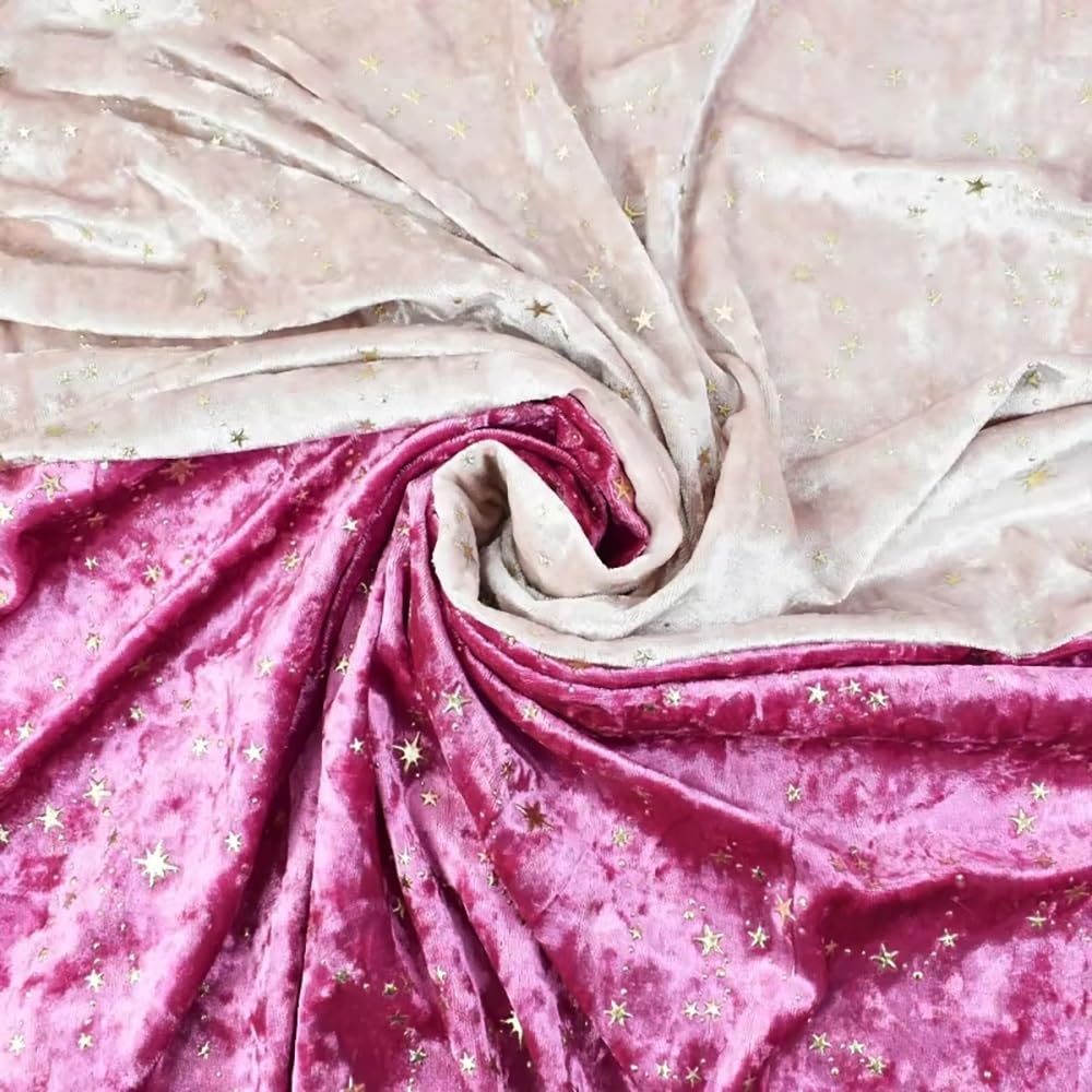 Tela De Terciopelo De Poliéster Y Elastano - 78,74x62,99 Pulgadas, Estampado De Estrellas, Tejido De Punto Tricot Elástico Y Resistente Al Deshilachado For Vestidos Y Manualidades(Beige)