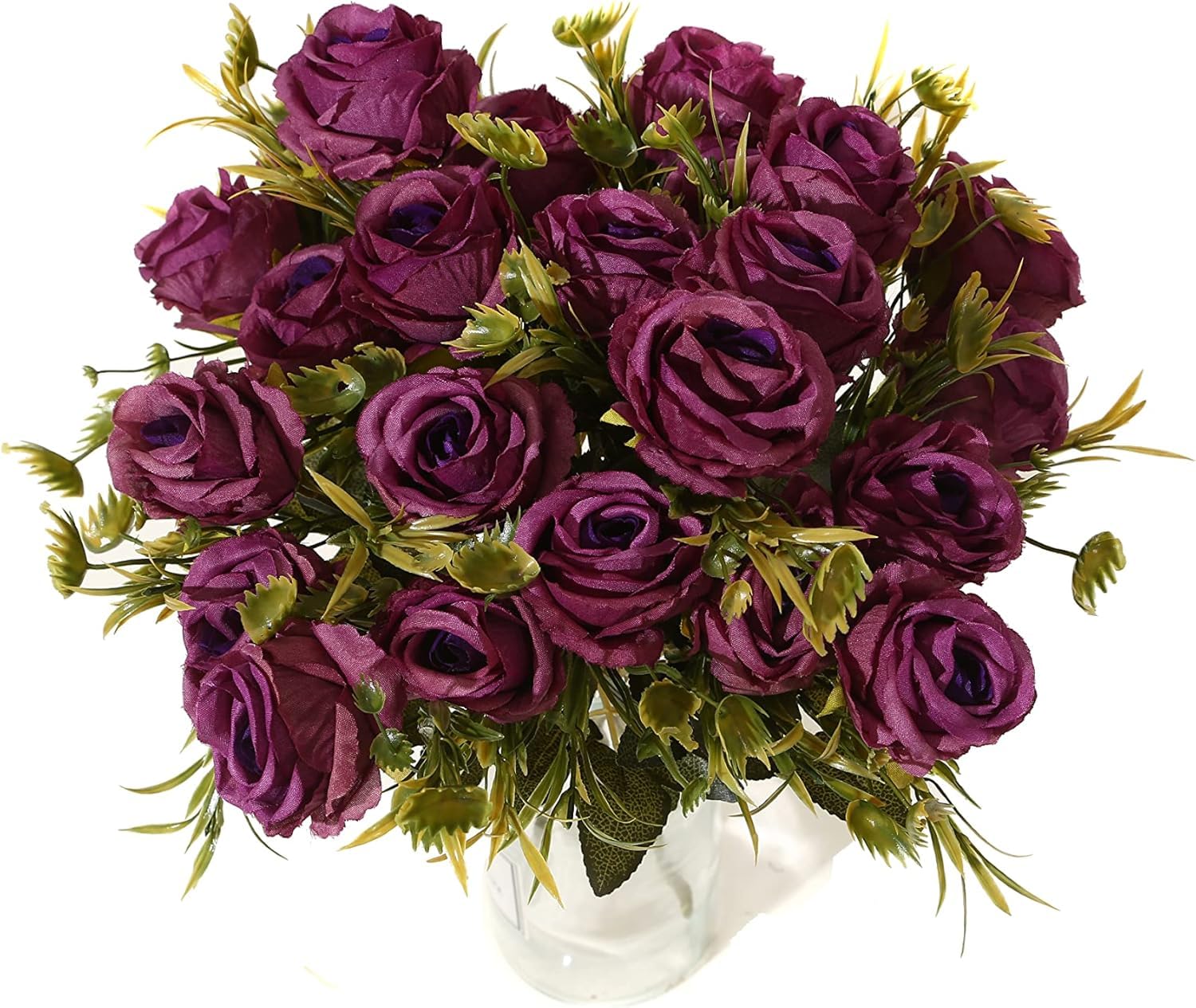 Dekorly Artificial Fake Faux Flowers Rose Bunch for Wedding, Home, Party, Restaurant, Bouquet | Height : 30CM | Pack of 2 | Color : Purple-image-2