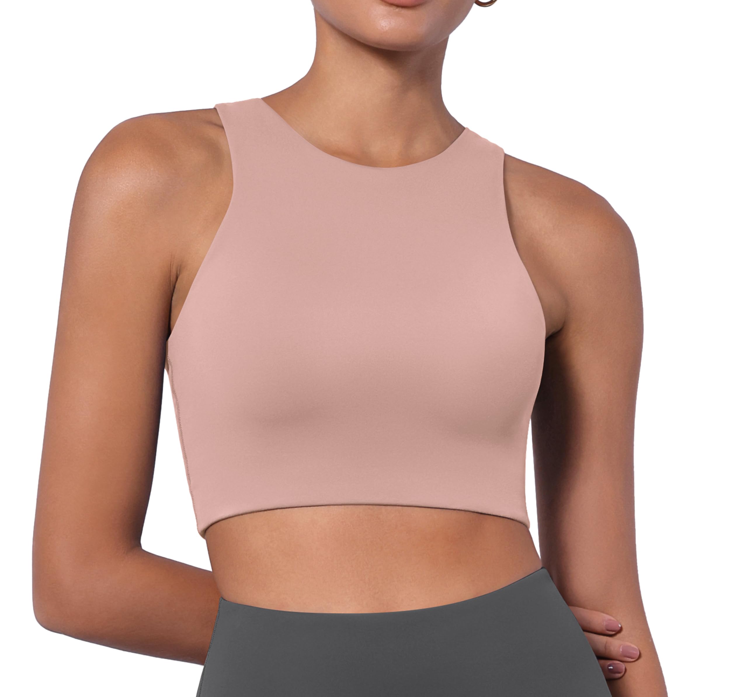 ODODOS Racerback Tank Bra for Women High Neck Non Padded Medium Support Sports Bra Workout Yoga Crop Tops