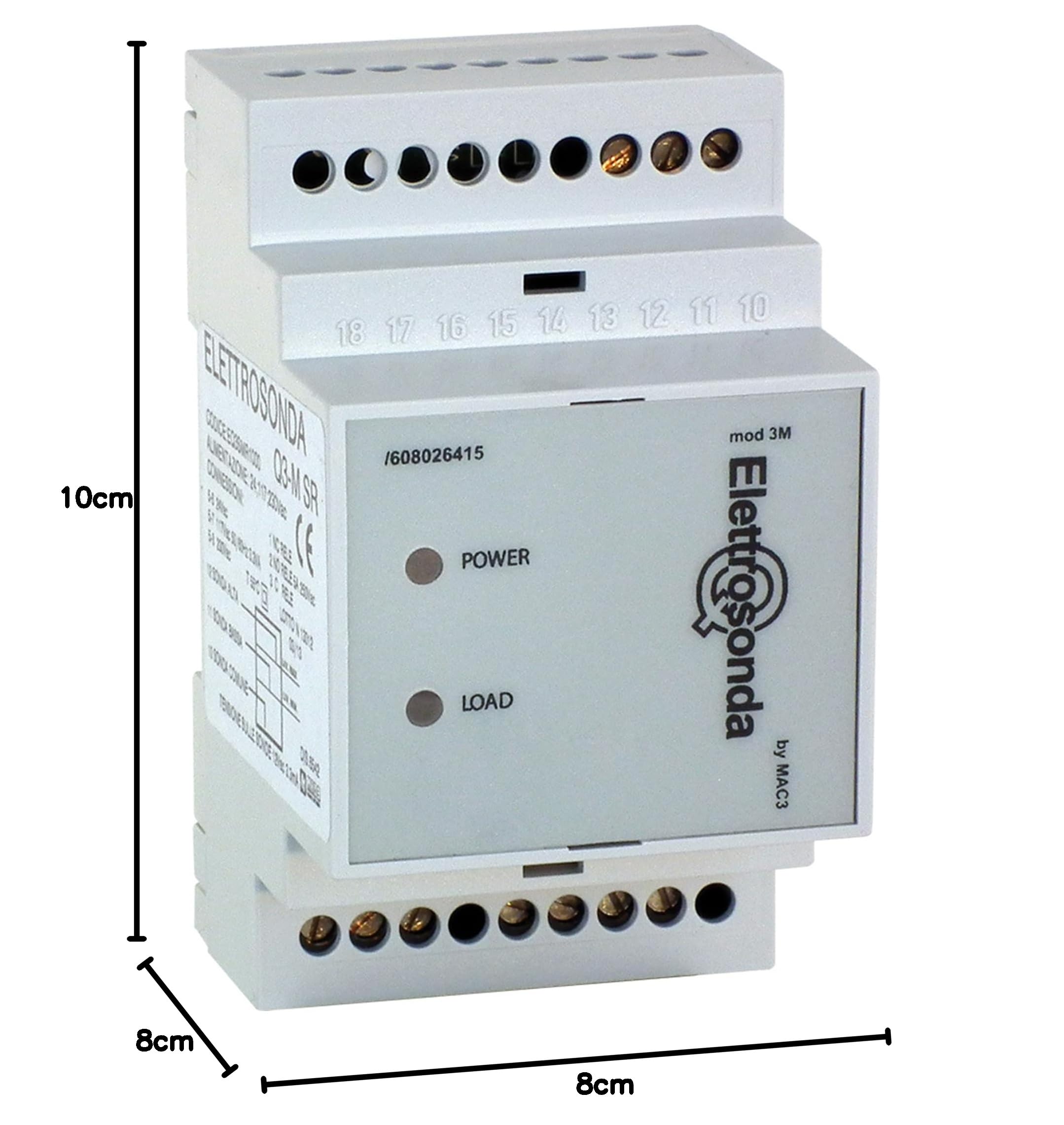 MAC3 EQ3SC01000 Elettrosonda per Liquidi Conduttivi su Barra DIN, Relè Controllo Livello Minimo/Massimo Acqua in Serbatoi, Bacini, Pozzi, Accumuli Pioggia, Sensibilità fissa 5,6 kΩ