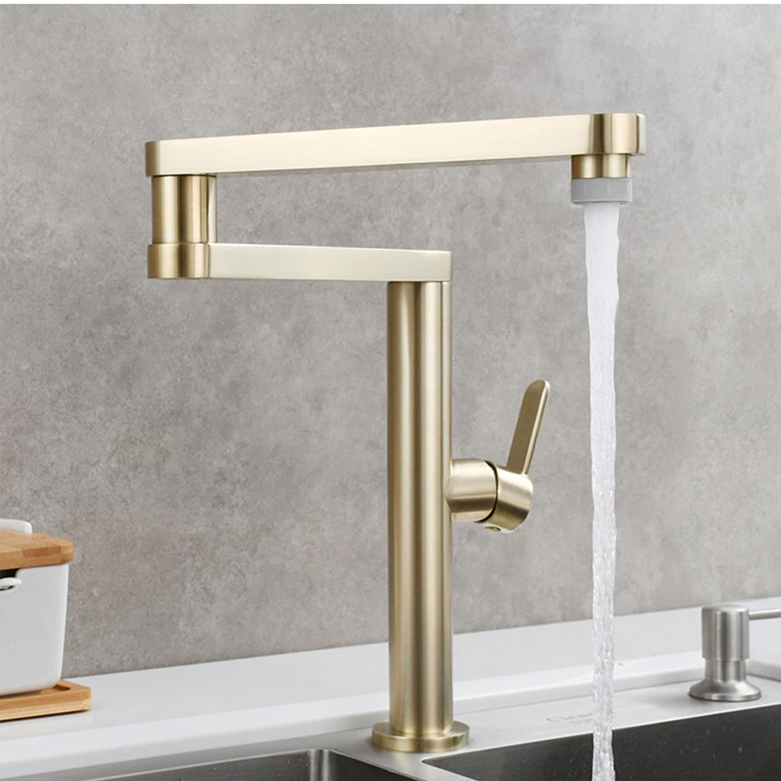 MXXQRHF Kitchen Sink Faucet, Brass Kitchen Faucet Deck Mount, Single Handle Pot Filler Faucet, Cold and Hot Mixer Tap,Brushed Nickel (Brushed Gold)