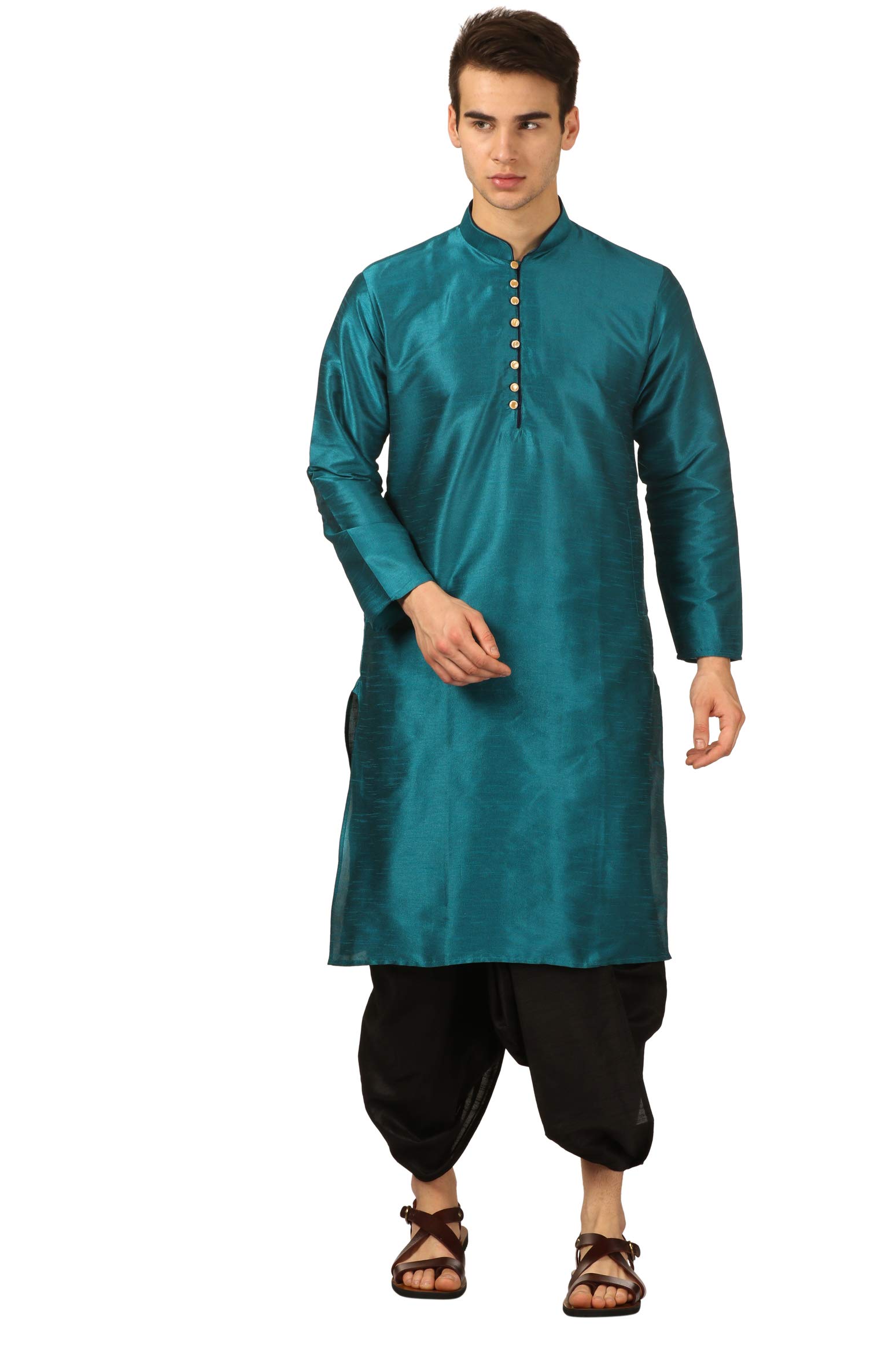 royal kurta Men's Regular Fit Silk Blend Dhoti Kurta Set (Green)-picture-17