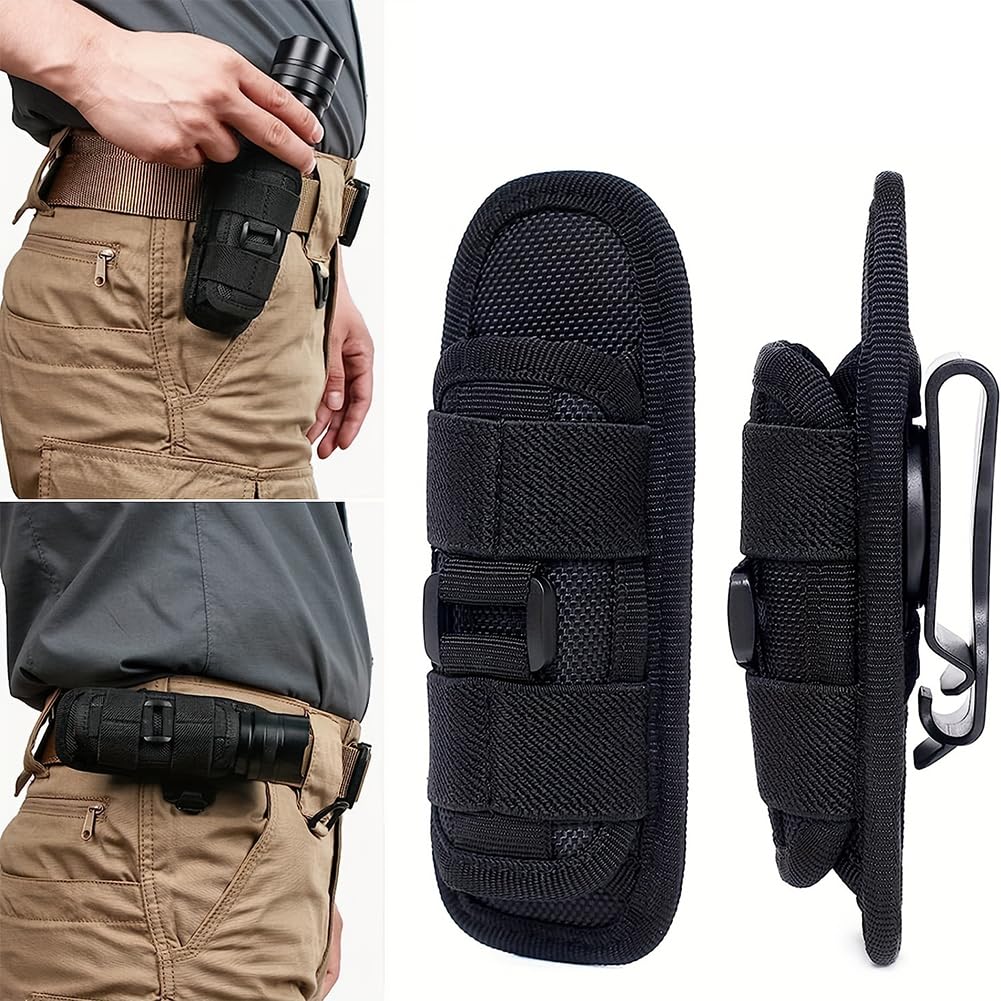 Funda de Linterna Rotación de 360°,Funda para Linterna,Estuche para Linterna,Bolsa de Linterna Táctica,Bolsa de Cinturón para Linterna,Funda Táctica para Linterna,Bolsas Colgantes para Caza Camping