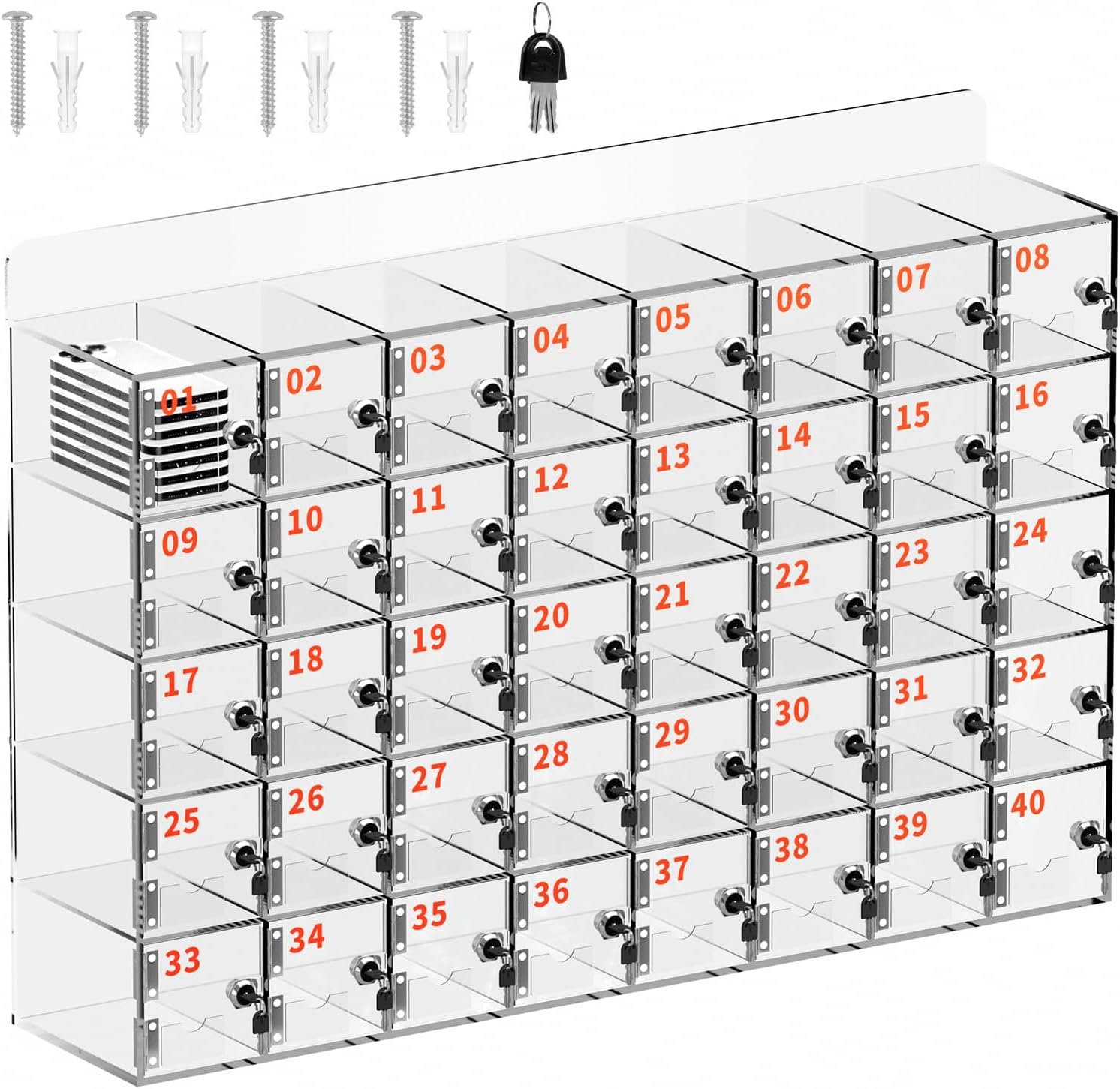 40 Slots Cell Phone Locker Box for Classroom with Door Locks and Keys Clear Cell Phone Storage Cabinet Wall Mounted Acrylic Phone Jail for School Factory Office