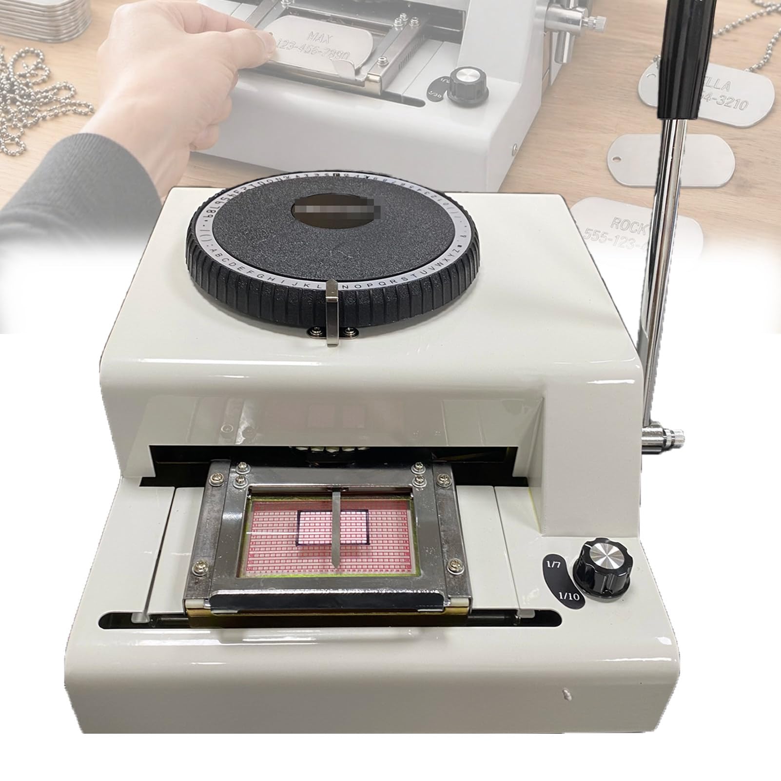Pressa Manuale per Goffratura Numeri su Carte in PVC,Macchina per Marcatura in Rilievo 72 Caratteri su Carte in PVC E Metallo,Include Targhette in Alluminio per Marcatura Fai-da-Te A