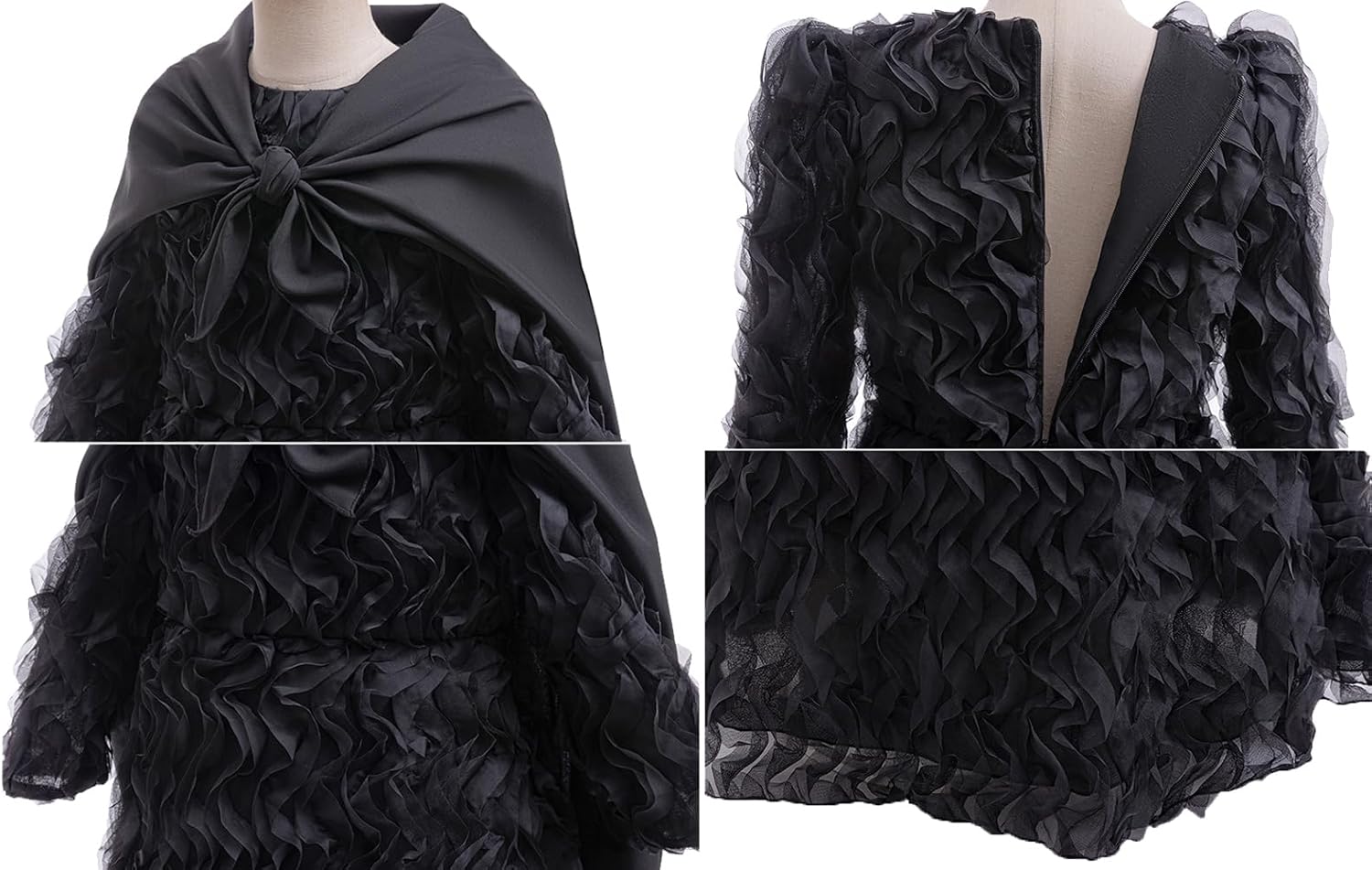 Halloween Girls Classic Witch Black Ruffled Dress with Pointed Hat Cape Glasses Green Gloves Stockings for Kids - Image 5