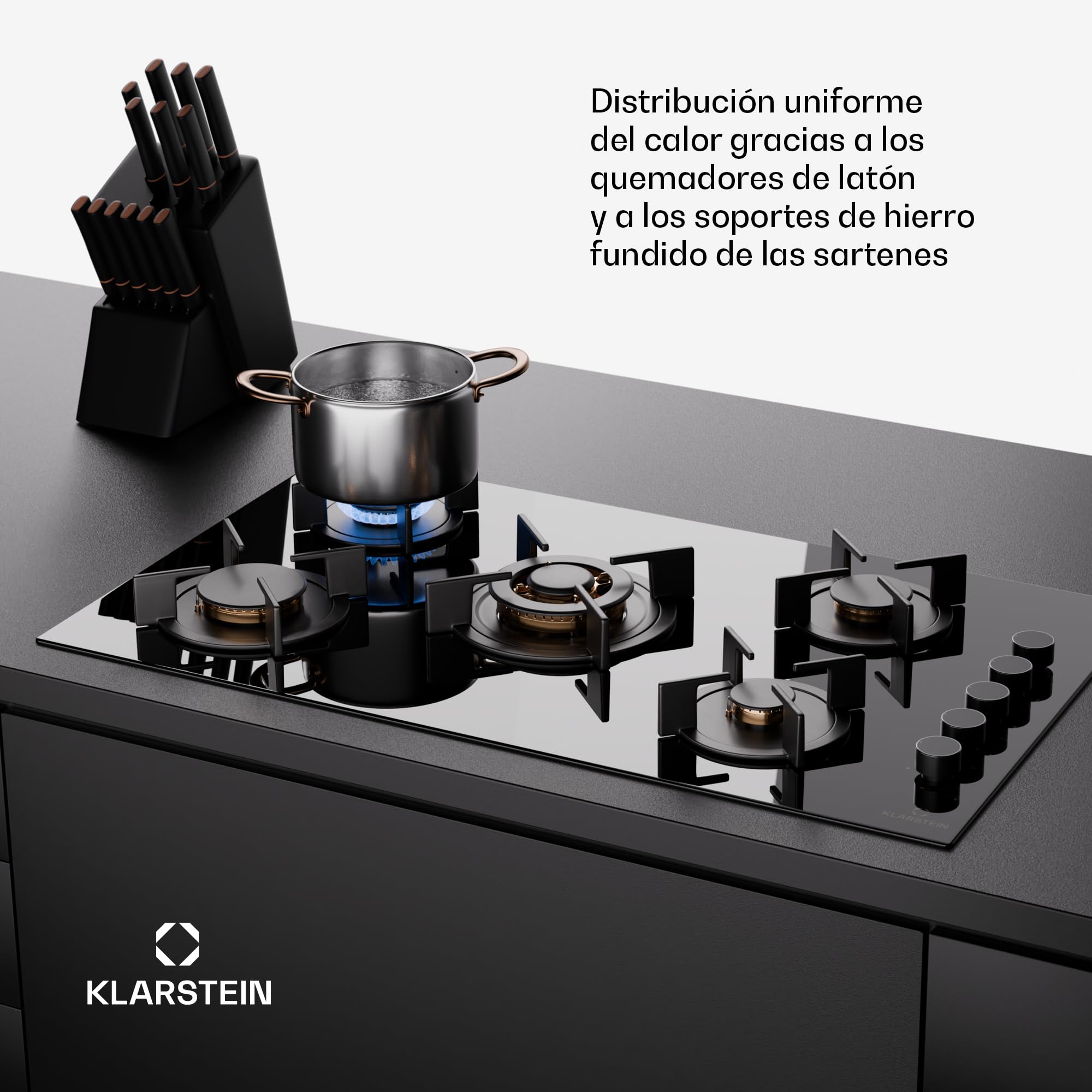 Klarstein Cocina Gas Butano, 5 Quemadores 10400W, Fogones Gas Butano Portátil Camping para Placa de Acero Inoxidable, Encimera para Cocinar en Exterior