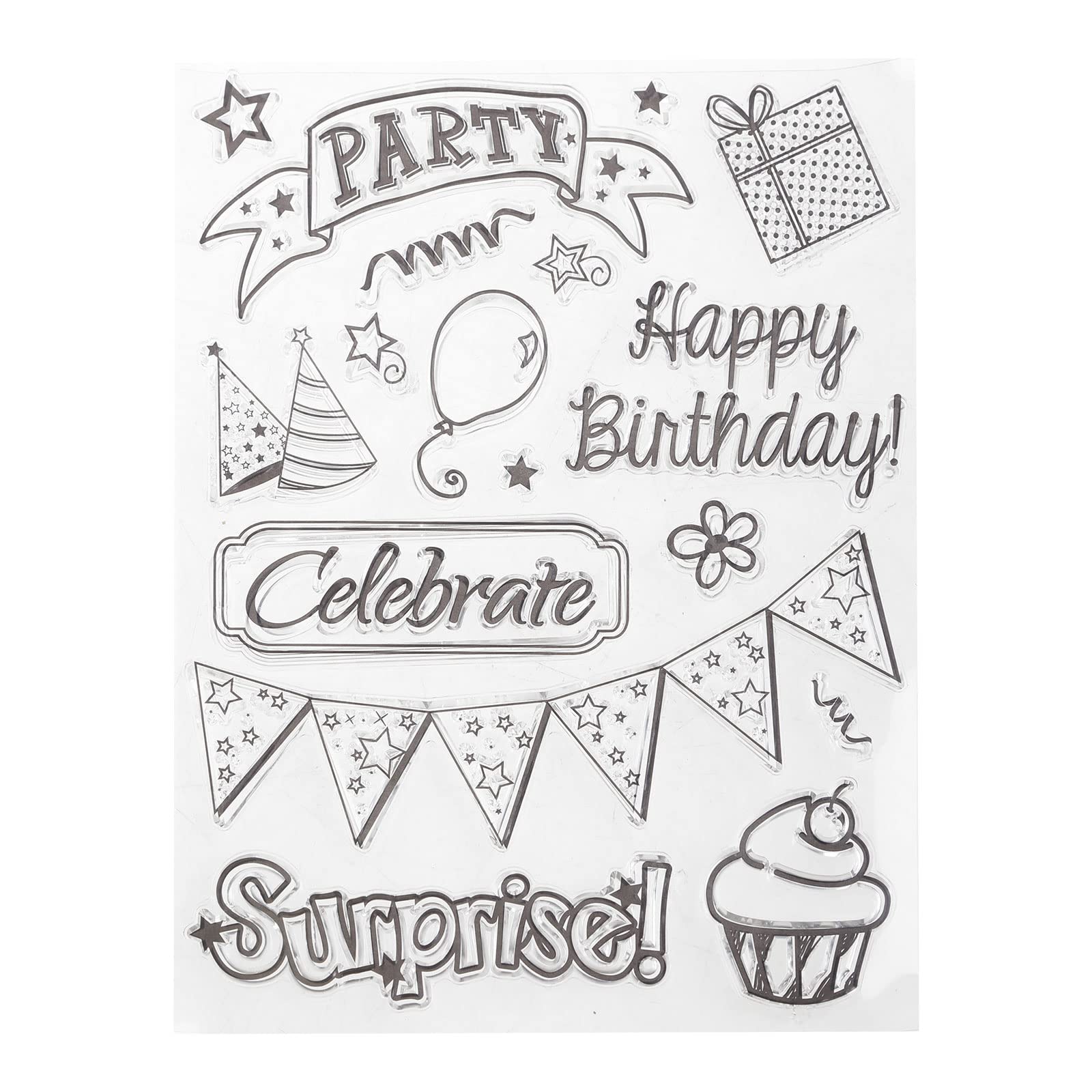 Yhplxyuus Happy Birthday Party Silicone Clear Rubber Stamp Sheet Scrapbooking Album Clear Stamps for Card Making Stamps for Card Making Birthday for Journaling Letters and Dies Months Words Flowers