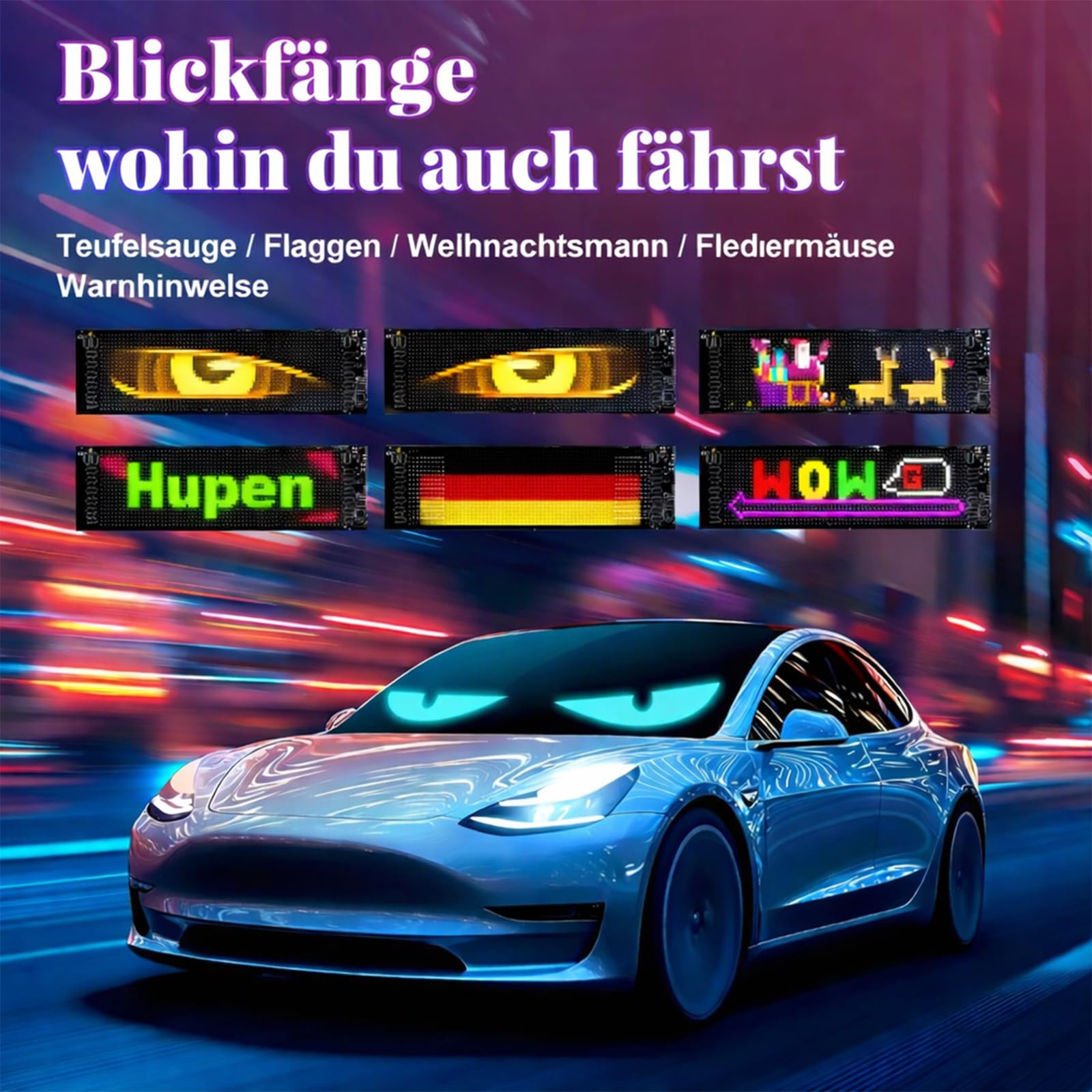 2er Devil Eyes Light For Cars Led Augen für Lkw Auto (92mm*374mm) Led Anzeige Programmierbar Laufschrift Leuchtreklame Personalisiert Leuchtschild FüR,Auto,LKW,Text,Graffiti,Smart App,Bluetooth USB 5V
