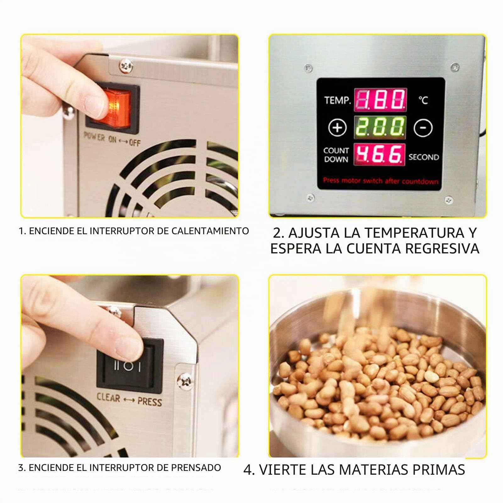 Prensa de Aceite Eléctrica, 610W Prensa Aceite, Máquina Automática Prensado Aceite Hogar Dos Modos Frío y En Caliente, Máquina de Prensar Eléctrica Equipado con Termostato