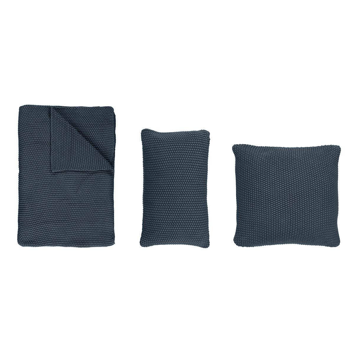 Marc O Polo Strick Dekokissen Plaid Nordic Knit Smoke Blue Dekokissen 30x60 cm