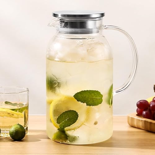 Miniatura 7 de Paquete de 2 jarras de vidrio de 68 onzas con tapa. Jarra de vidrio para agua calientefría. Jarra de 0.5 galones para nevera. Jarras de agua para