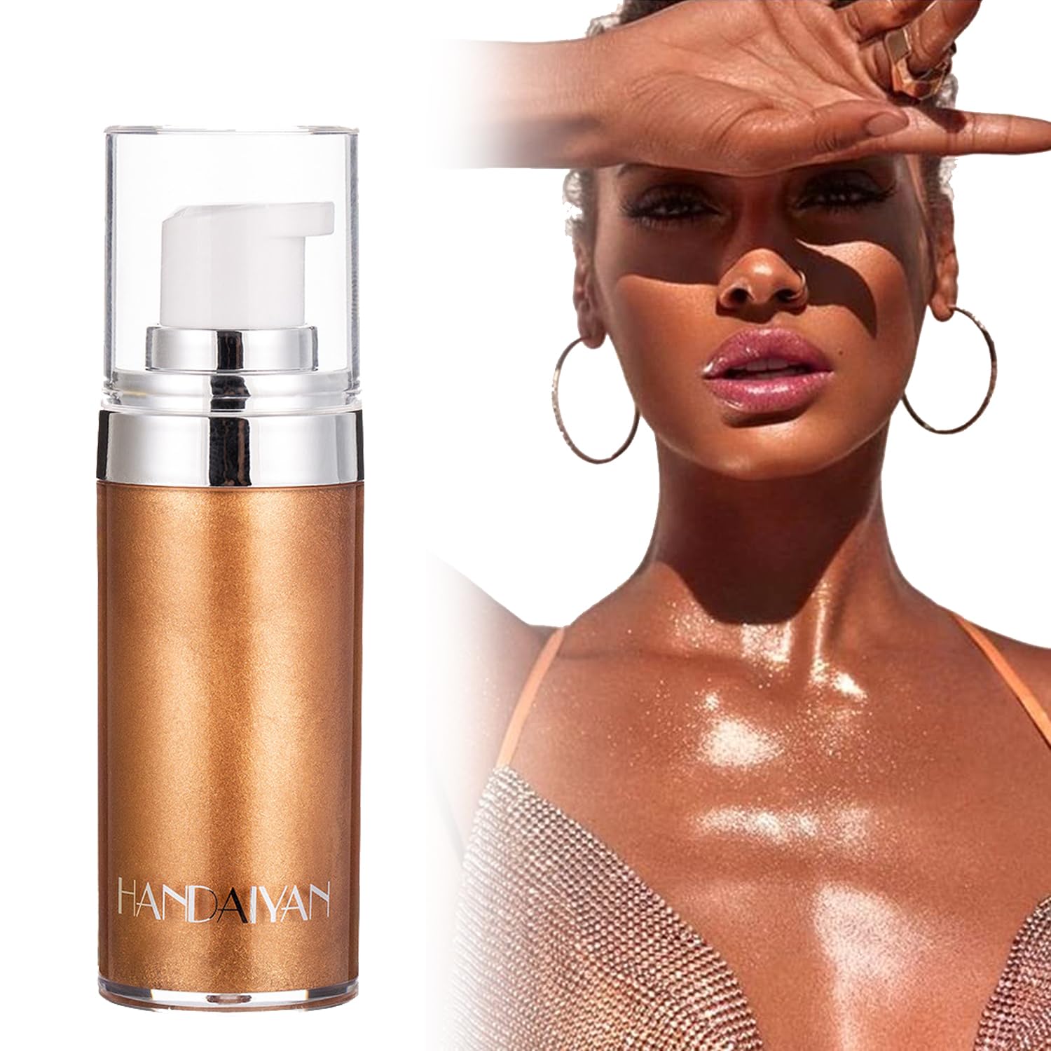 Body Highlighter Shimmer Lozione Corpo, Crema Liquida per il Trucco del Corpo con Glitter, Leggero e Non-appiccicoso, Crema Liquida Idratante e Luminoso Evidenziatore Del Corpo Illuminante Makeup