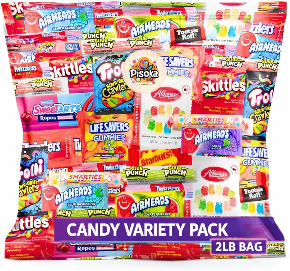 Assorted Candy Mix - Variety Pack of Gummies, Sour Candy, and Chewy Treats - Perfect for Parties, Pinatas, and Snacking (2 LB)