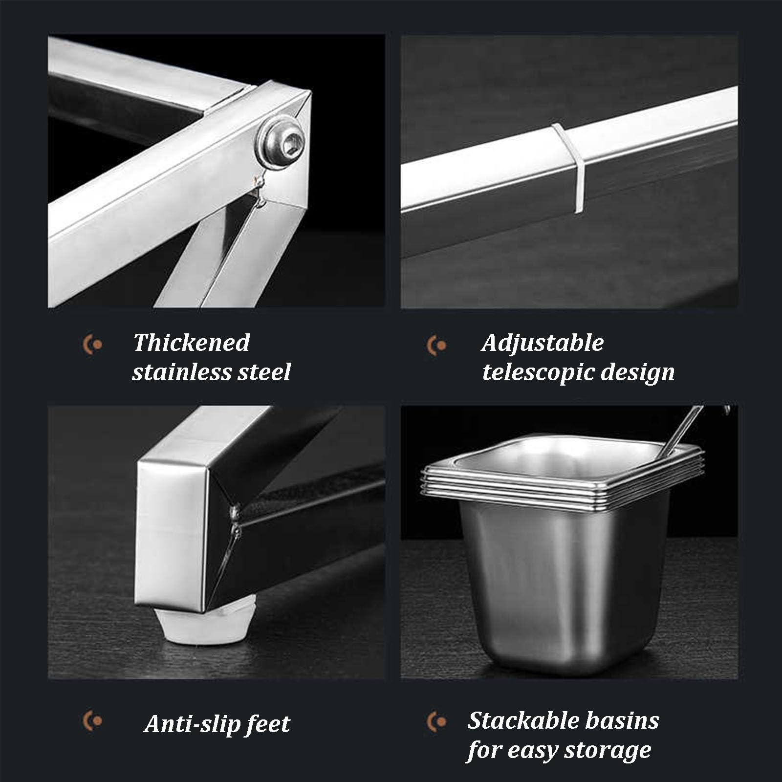 Estación de acero inoxidable para pizza con cuchara, organizador de condimentos con bandeja dispensadora de tapa, estante expandible para especias para salsas e ingredientes de frutas