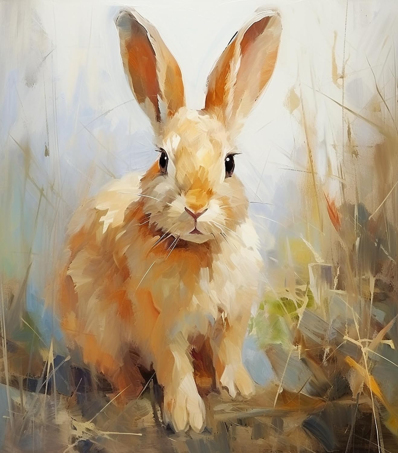ZMHZMY Oil Painting DIY Paint by Numbers for Beginner Rabbit Hare Bunny Painting by Number Kits Oil Paint Drawing Canvas Home Decor,40x50cm,Without Frame