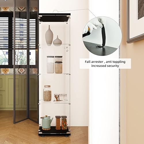 Miniatura 5 de Curio - Vitrina de cristal para coleccionables con puerta, 4 estantes de exhibición, 64.2 pulgadas de alto x 16.9 pulgadas de largo x 14.6 pulgadas