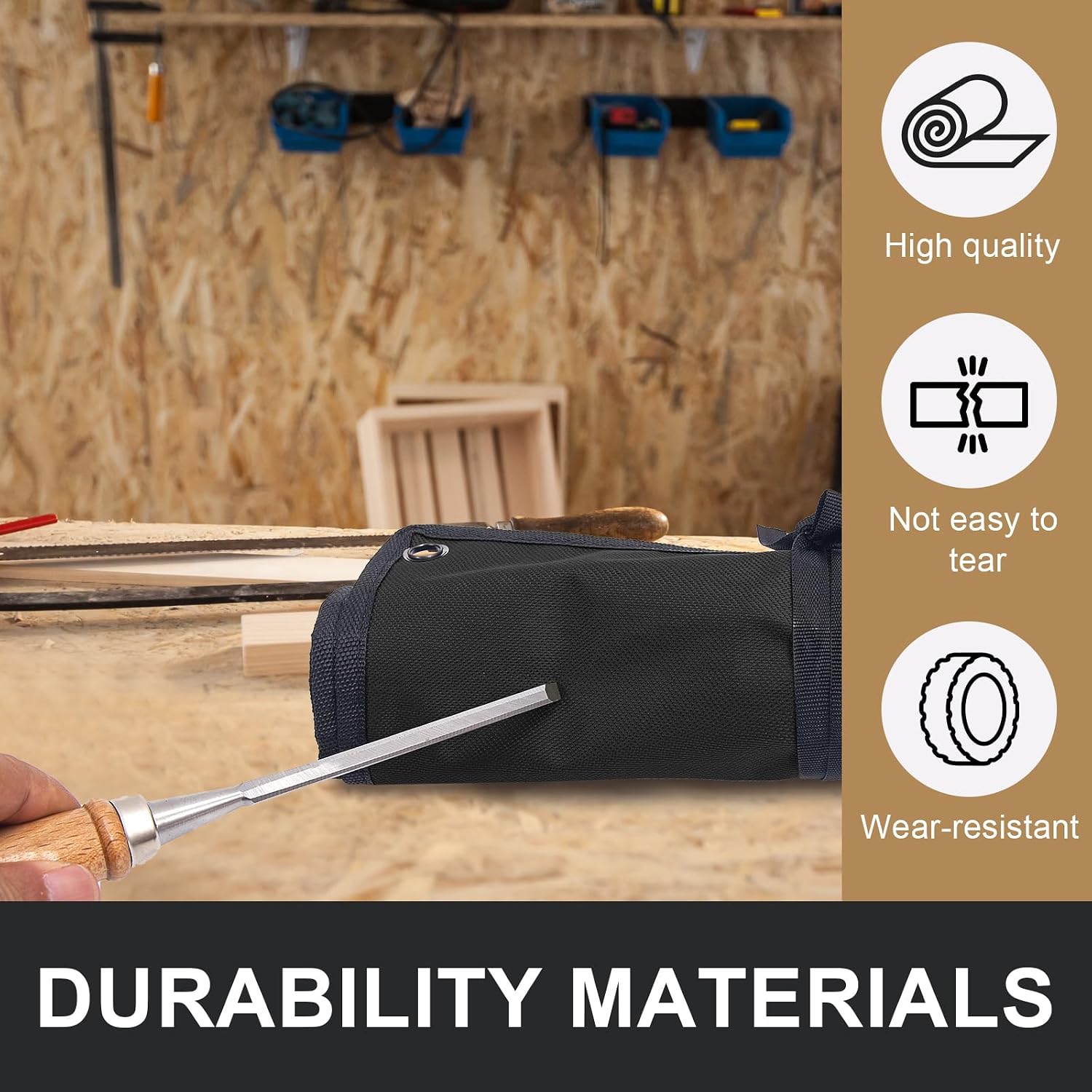 Chisel Roll,6 Pockets Roll Up Tool Pouch,Waxed Canvas Small Tool Roll image 5