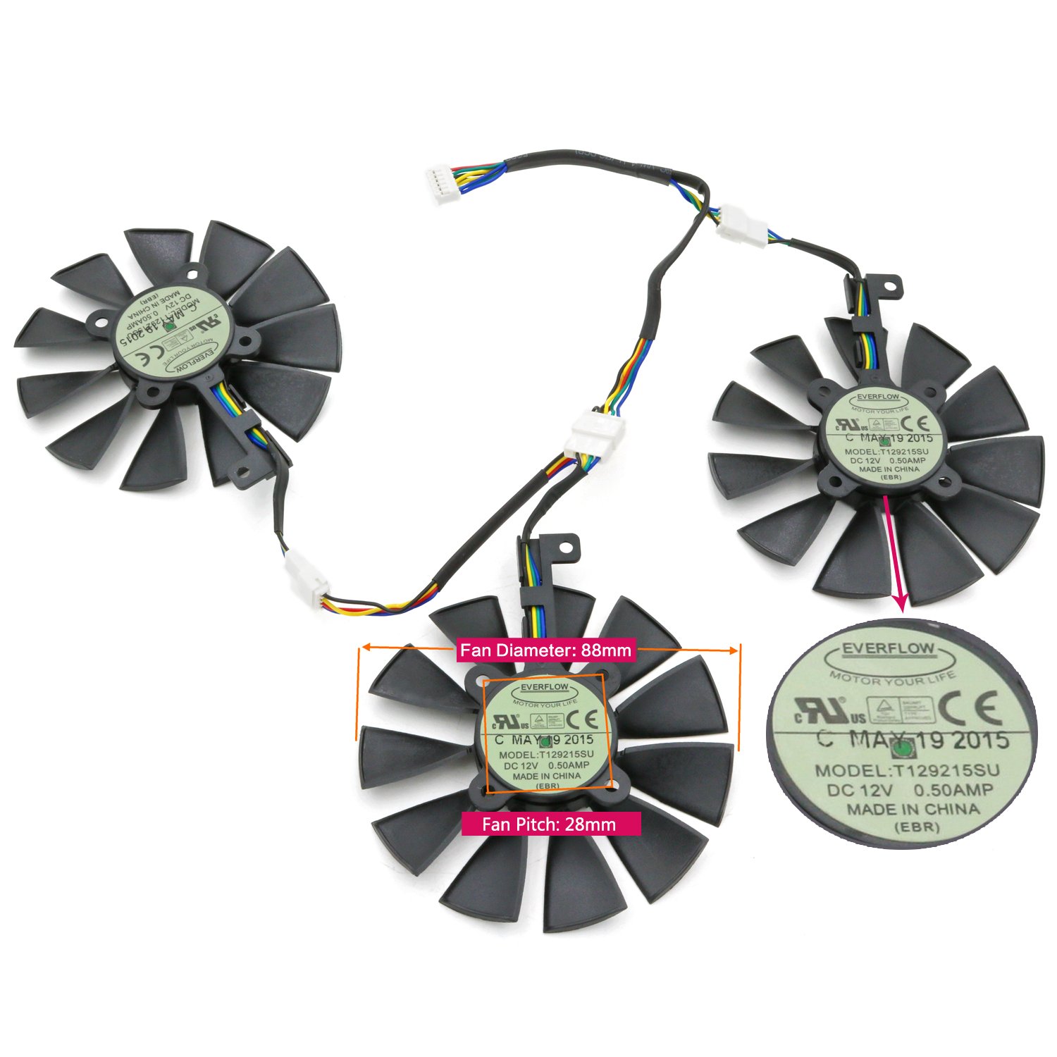 3 Pcs/lot PWM Fans cooler,For ASUS STRIX GTX980Ti/R9 390/390X Graphics Card Cooling FAN DC 12V 0.5A T129215SU