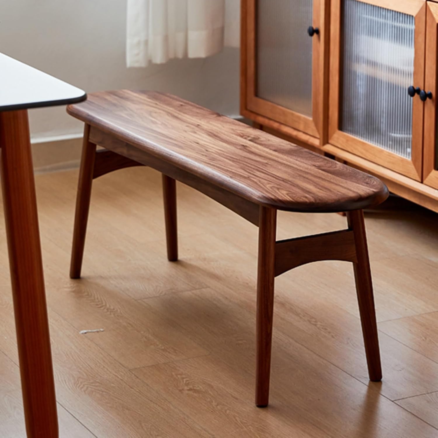 Wooden Dining Bench, Kitchen Bench with Rounded Corner, Entryway Shoe Rack Bench, Vintage Rustic Farmhouse Style Bench Seat, Modern End of Bed Bench for Bedroom Living Room Hallway(Black walnut,150cm/