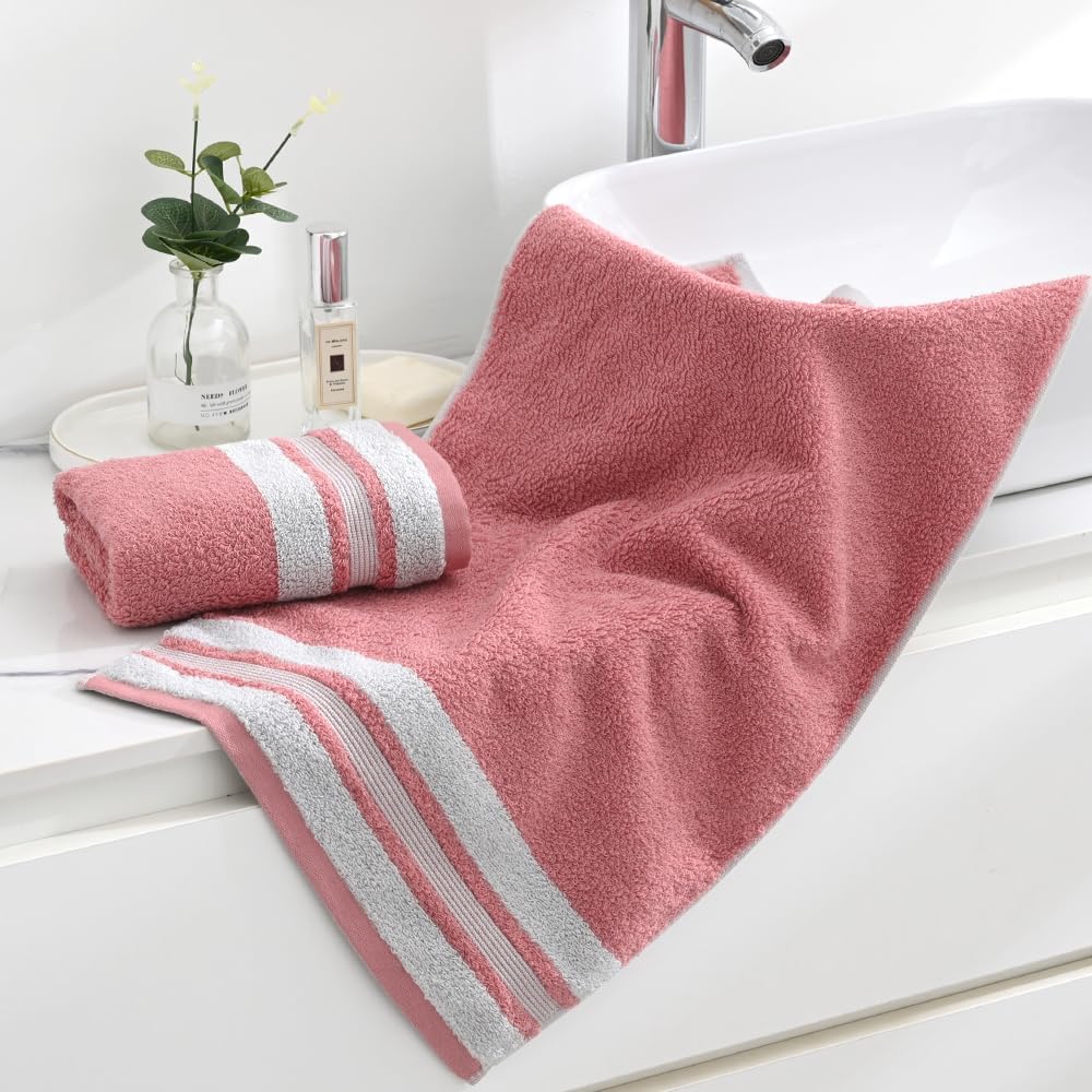 sense gnosis Couple Hand Towels with Pink & Grey Set of 2 Super Soft 100% Cotton Striped Pattern Highly Absorbent Decorative Hand Towels for Bathroom Spa 13x 29 Inch - Image 2