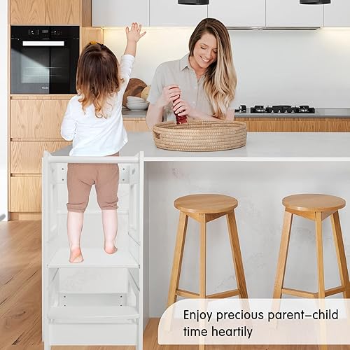 Miniatura 4 de ECOMEX Taburete de cocina de pie para niños pequeños, taburete de aprendizaje de altura ajustable, taburete de cocina para niños pequeños, taburete