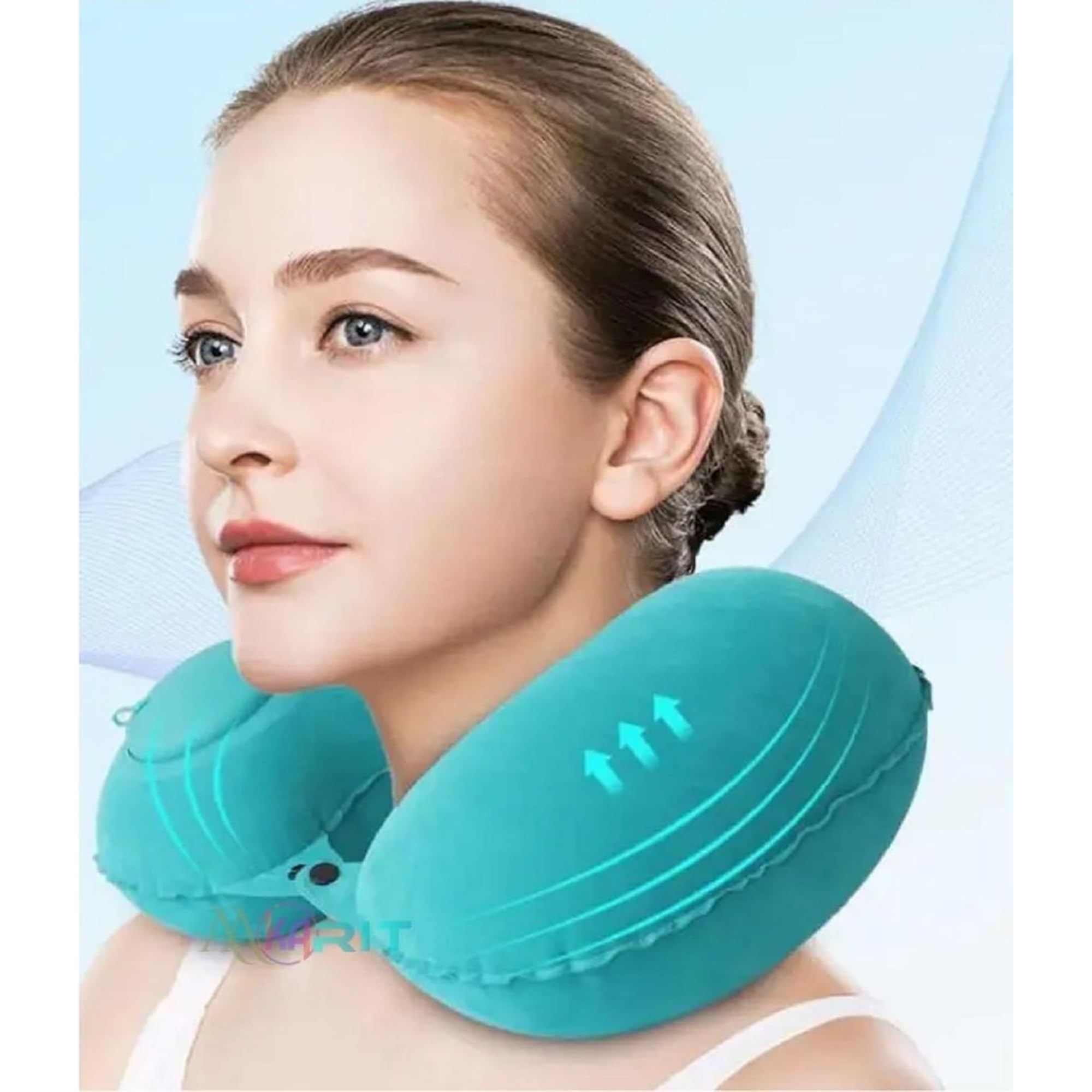 Button Travel Neck Pillow Portable Push Type Auto Inflatable U-Shaped | Auto Inflatable, U-Shaped Design, Portable, Travel Use, Push Button Type-image-24
