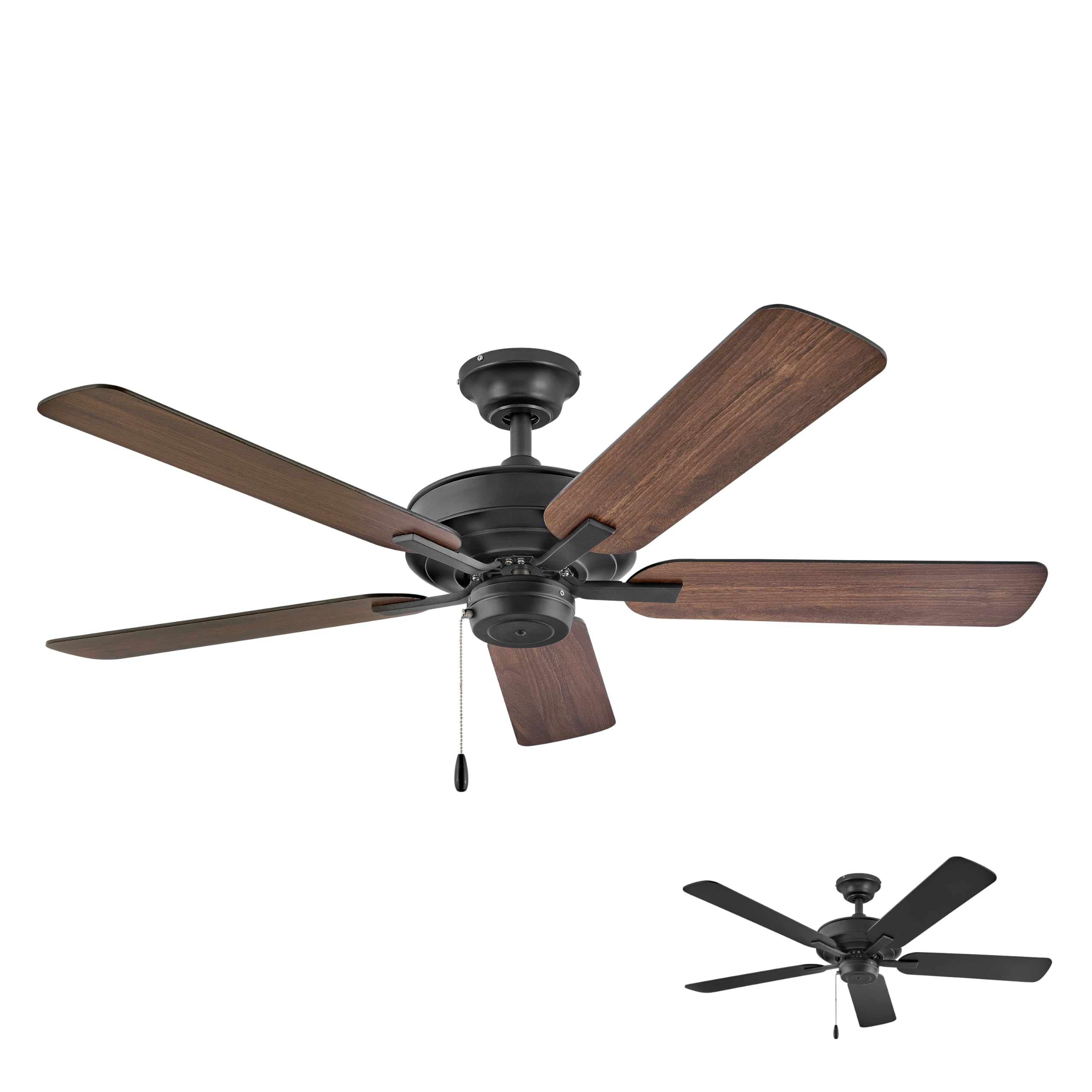 Hinkley Metro 52 Inch Low Profile Ceiling Fan No Light - Indoor Ceiling Fan with Dual Mount for Bedroom, Kitchen, Living Room - Wood Ceiling Fan with Reversible Blades, Matte Black