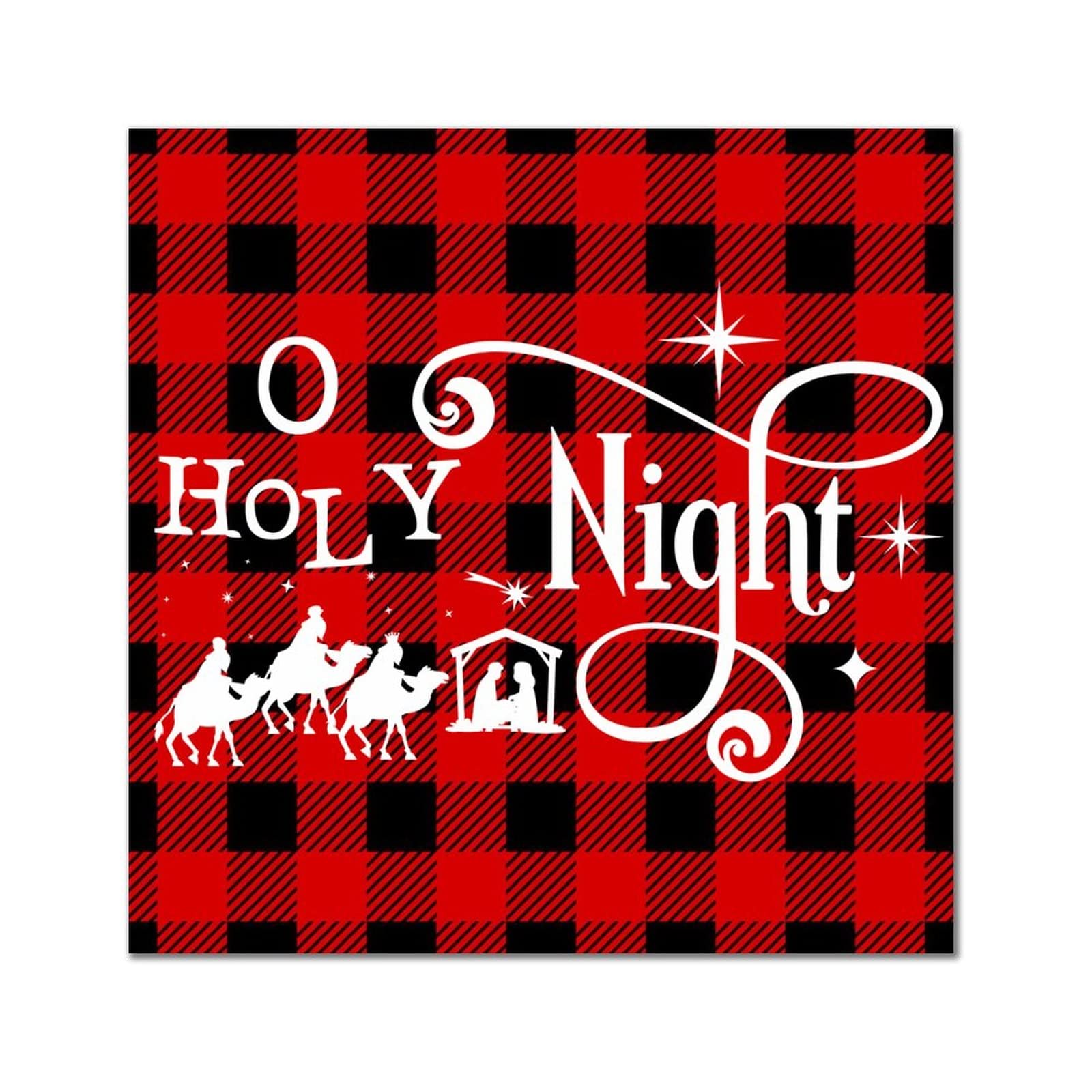 Plaque murale vintage en bois O Holy Night décoration 30x30 cm