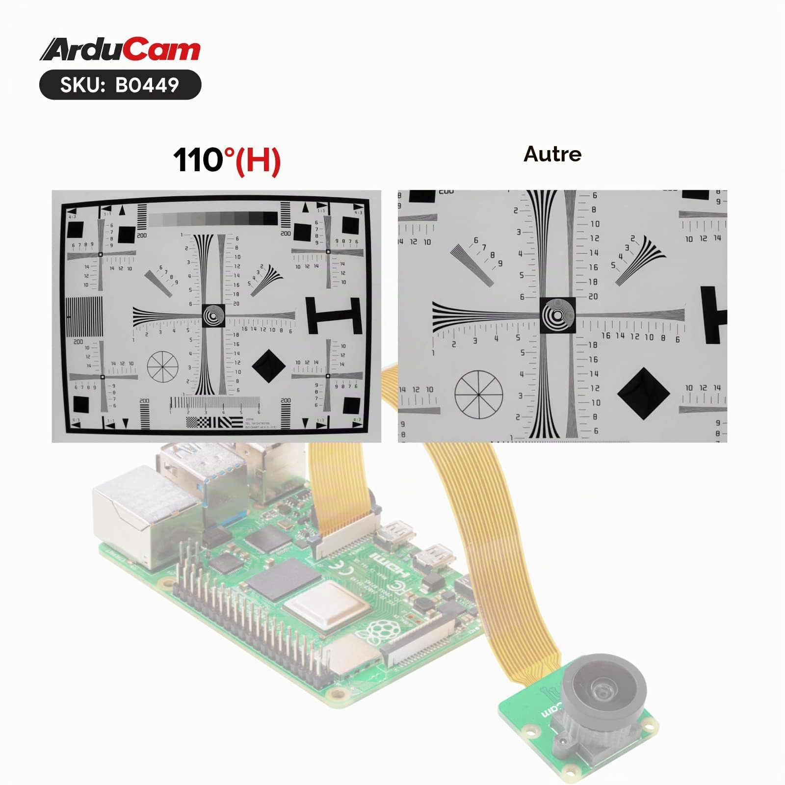 Arducam Module d'appareil Photo 16 MP IMX519 avec Objectif Grand Angle 140° (D) M12 pour Raspberry Pi et OpenHD