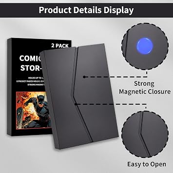 2-Pack Comic Book Stor-Folio - Portable Comic Books Storage Box with Strong Magnetic Closure,Exquisite Comics Book Case for Current,Silver Age,Regular Comics Books