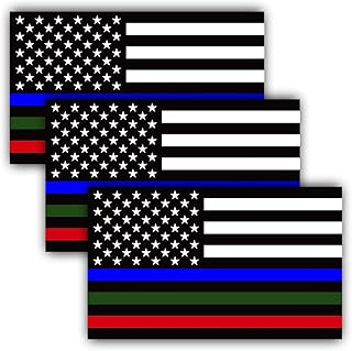 ANLEY 5 X 3 inch Thin Line US National Flag Decal - Blue Green and Red Reflective Stripe American Flag Car Stickers - Support Police Military and Fire Officers (3 Pack)