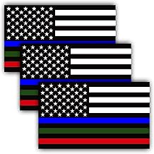 ANLEY 5 X 3 inch Thin Line US National Flag Decal - Blue Green and Red Reflective Stripe American Flag Car Stickers - Support Police Military and Fire Officers (3 Pack)