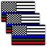 ANLEY 5 X 3 inch Thin Line US National Flag Decal - Blue Green and Red Reflective Stripe American Flag Car Stickers - Support Police Military and Fire Officers (3 Pack)