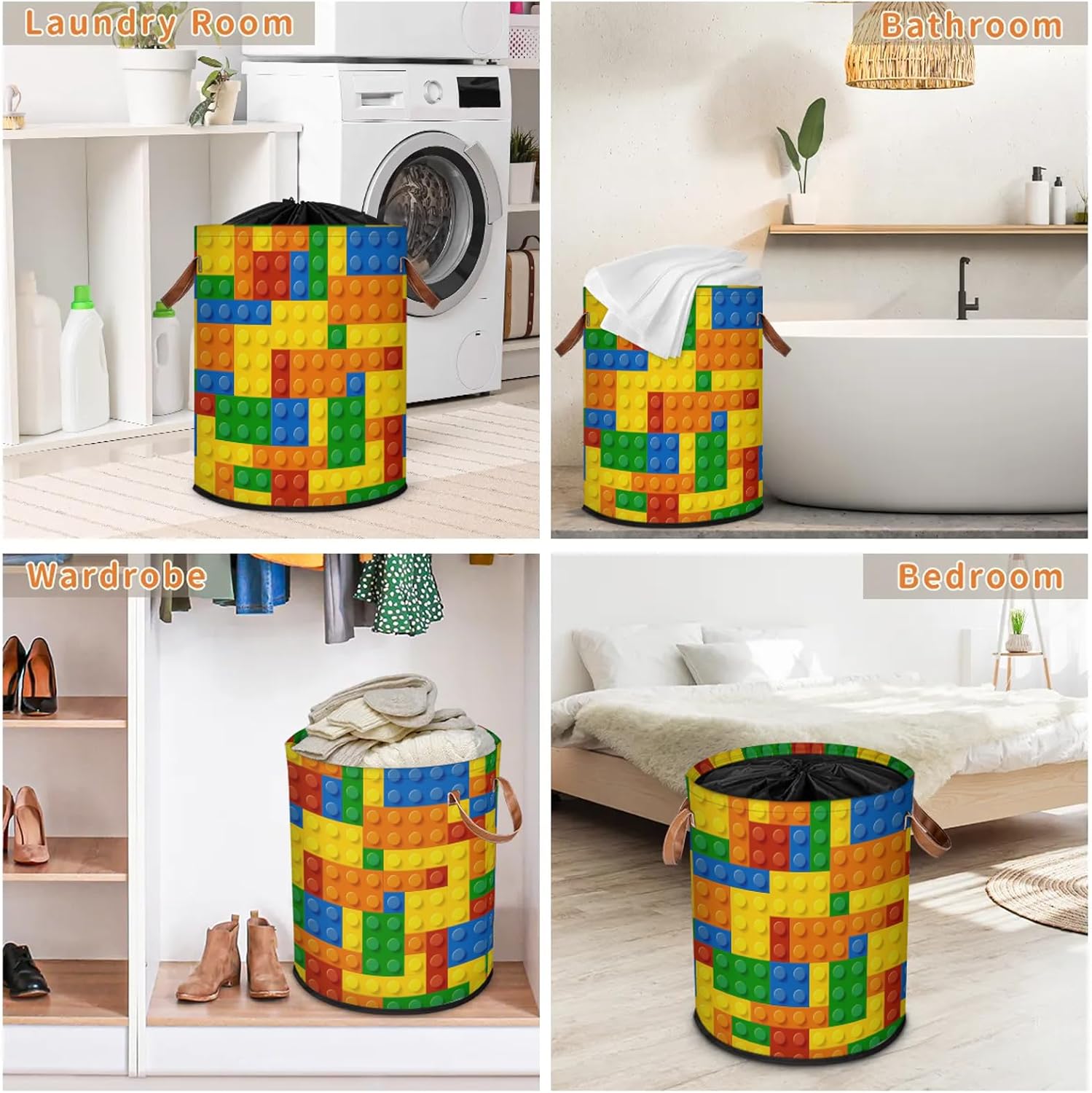 Colorful Kids Laundry Basket Foldable Storage Basket Building Block Dirty Laundry Hampers,Clothes Toy Storage Bins for Kids,Boys,Girls,Nursery,Closet,Bedroom,Laundry Room,15.6"W x 19.5"H - Image 7