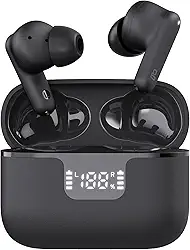 Geonav Fone de ouvido TWS com cancelamento ativo de ruído (ANC) e ambiente (ENC) HarmonyWave, Bluetooth, Autonomia 30 horas, Microfone, Estojo carregador, AER15BK, Preto