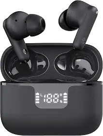 Geonav Fone de ouvido TWS com cancelamento ativo de ruído (ANC) e ambiente (ENC) HarmonyWave, Bluetooth, Autonomia 30 horas, Microfone, Estojo carregador, AER15BK, Preto