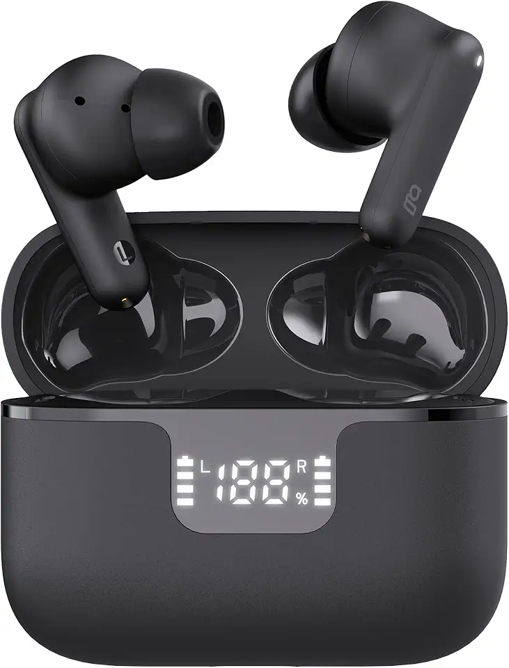 Geonav Fone de ouvido TWS com cancelamento ativo de ruído (ANC) e ambiente (ENC) HarmonyWave, Bluetooth, Autonomia 30 horas, Microfone, Estojo carregador, AER15BK, Preto